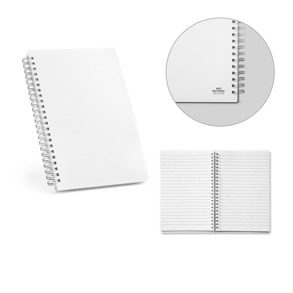 Caderno A5 em PP com tratamento antibacteriano