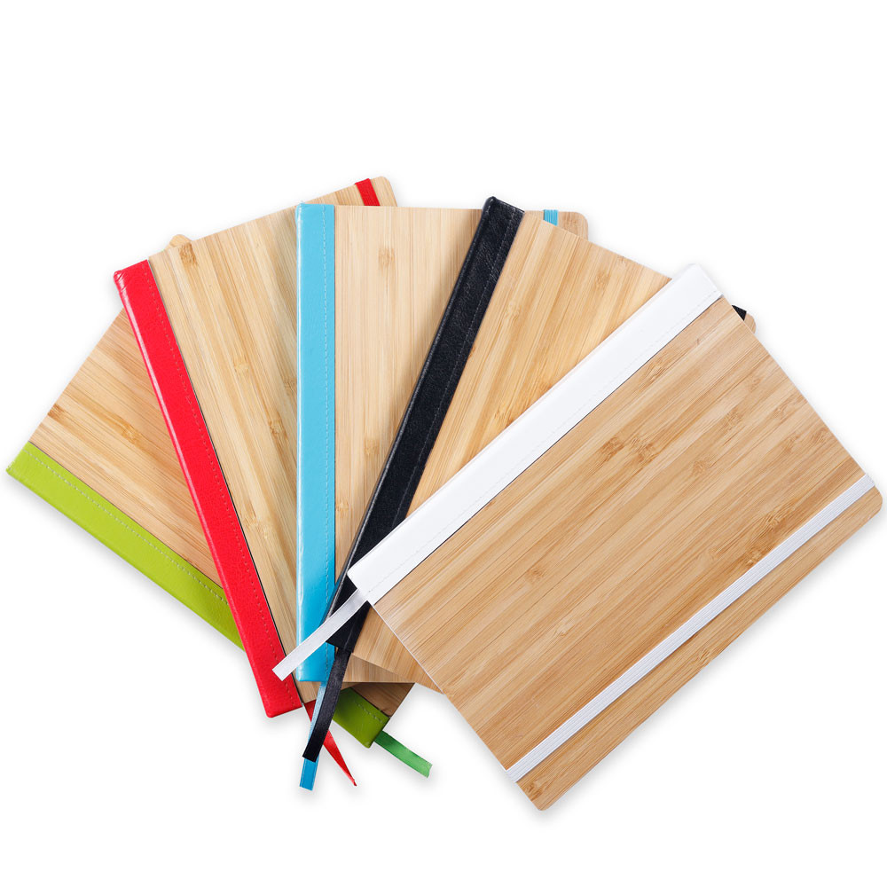 Caderno de anotações, capa de bambu e PU